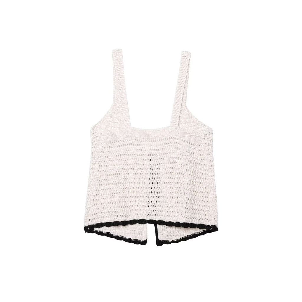Women's new fashion bow Lace up decoration Slim crochet suspender top