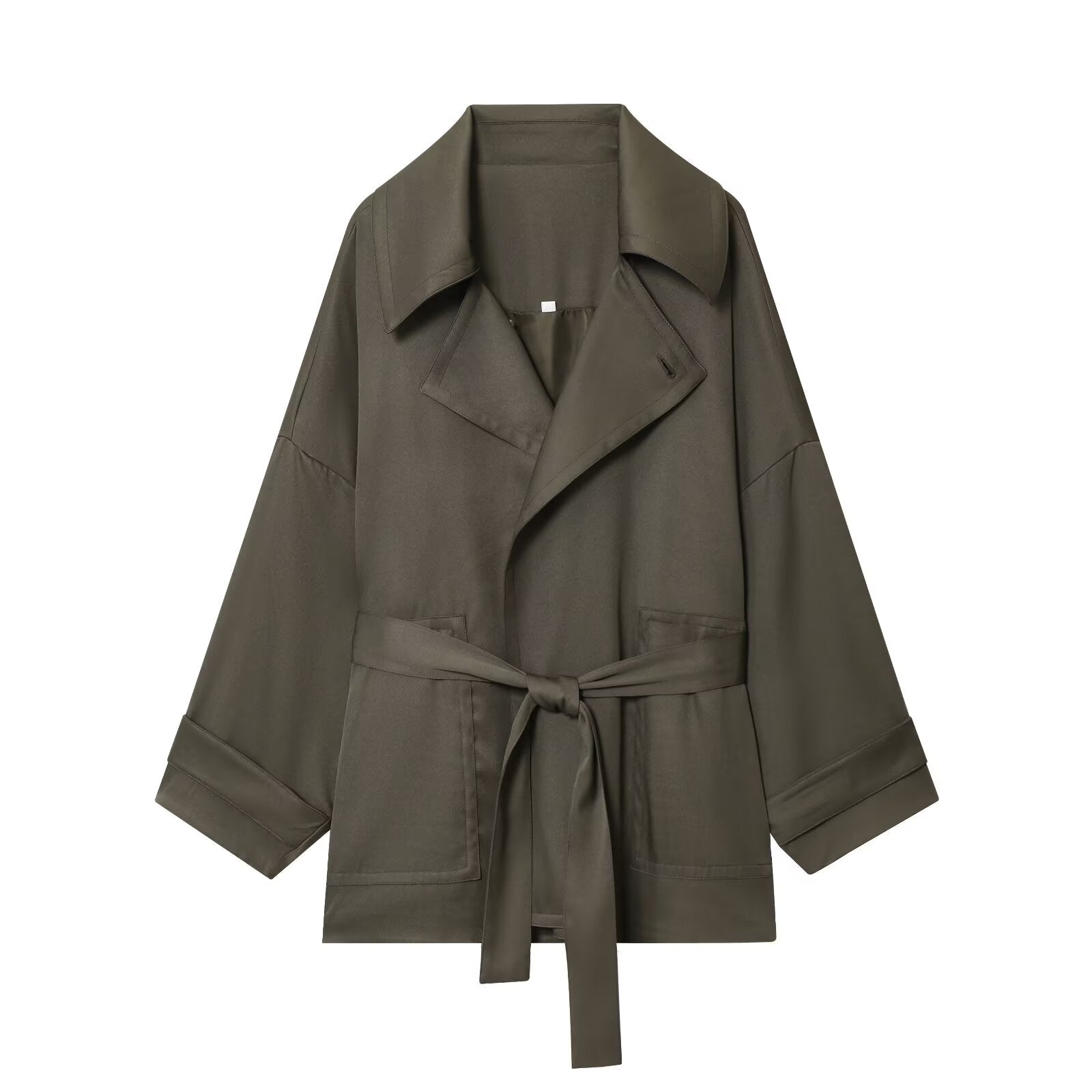 Women's New Fashion With Belt Loose Button-up Lapel Coat+Pants Suit