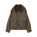 Women's new fashion detachable fur collar warm anti suede effect jacket