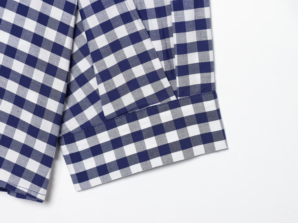 suit Women's 2 pieces plaid button up shirt+shorts