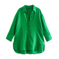 Women's casual linen blend asymmetrical shirt