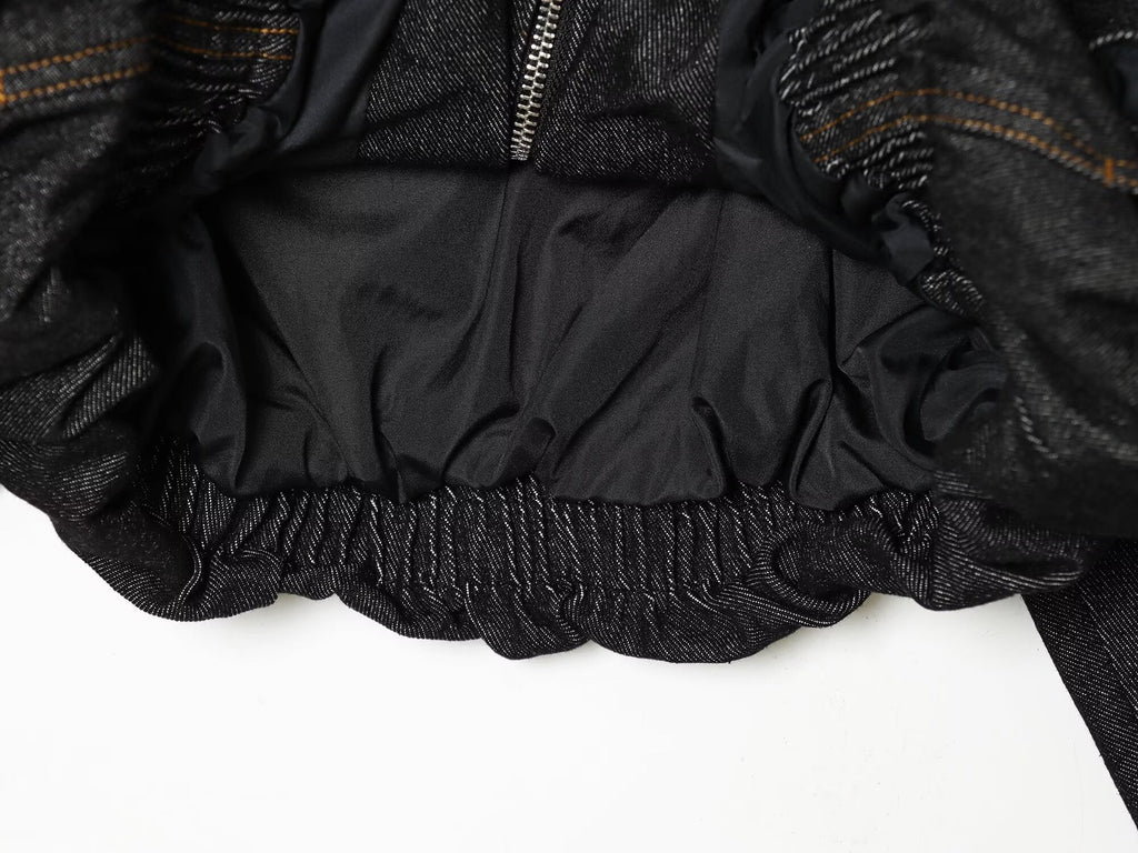 suit Women's 2 pieces standing collar quilted pilot jacket Coat+ jeans