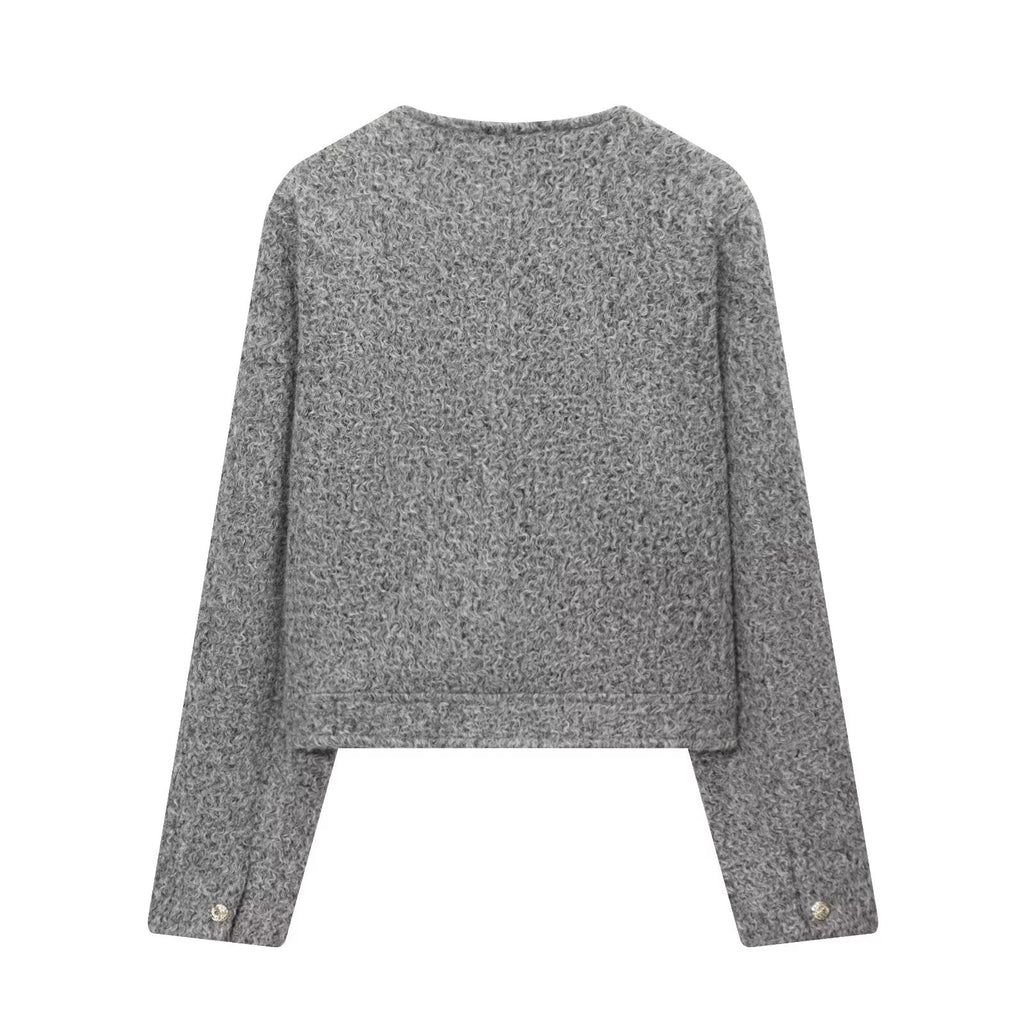 Women's O Neck single breasted woolen jacket Coat