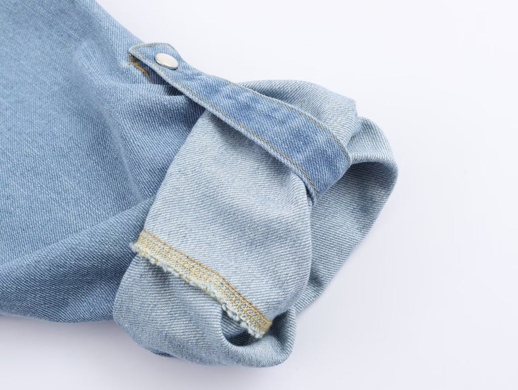 Women's new fashion loose single breasted long sleeved denim shirt
