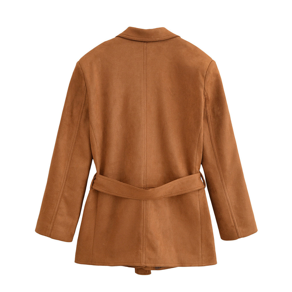 Women's 2025 new fashion with Belt loose suede suit jacket