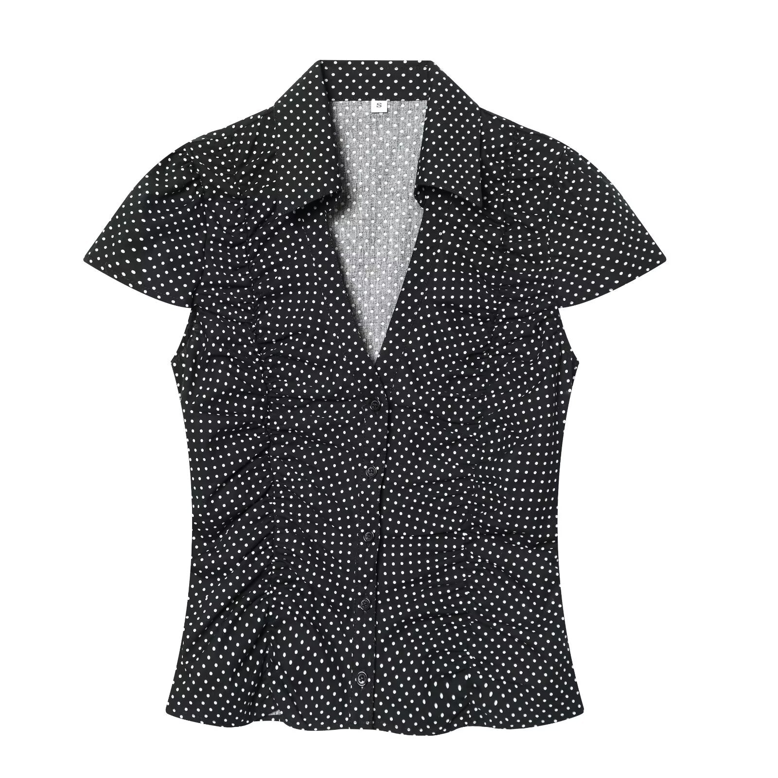 Women's pleated decorative polka dot poplin top