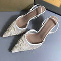 Women's Shoes New White Embroidered Mesh Stilettos Pointed Shallow Sandals Women