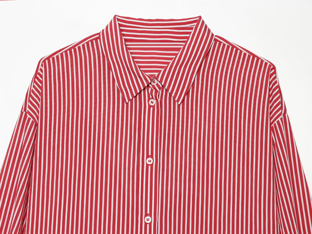 Women's patchwork cuffs loose striped shirt