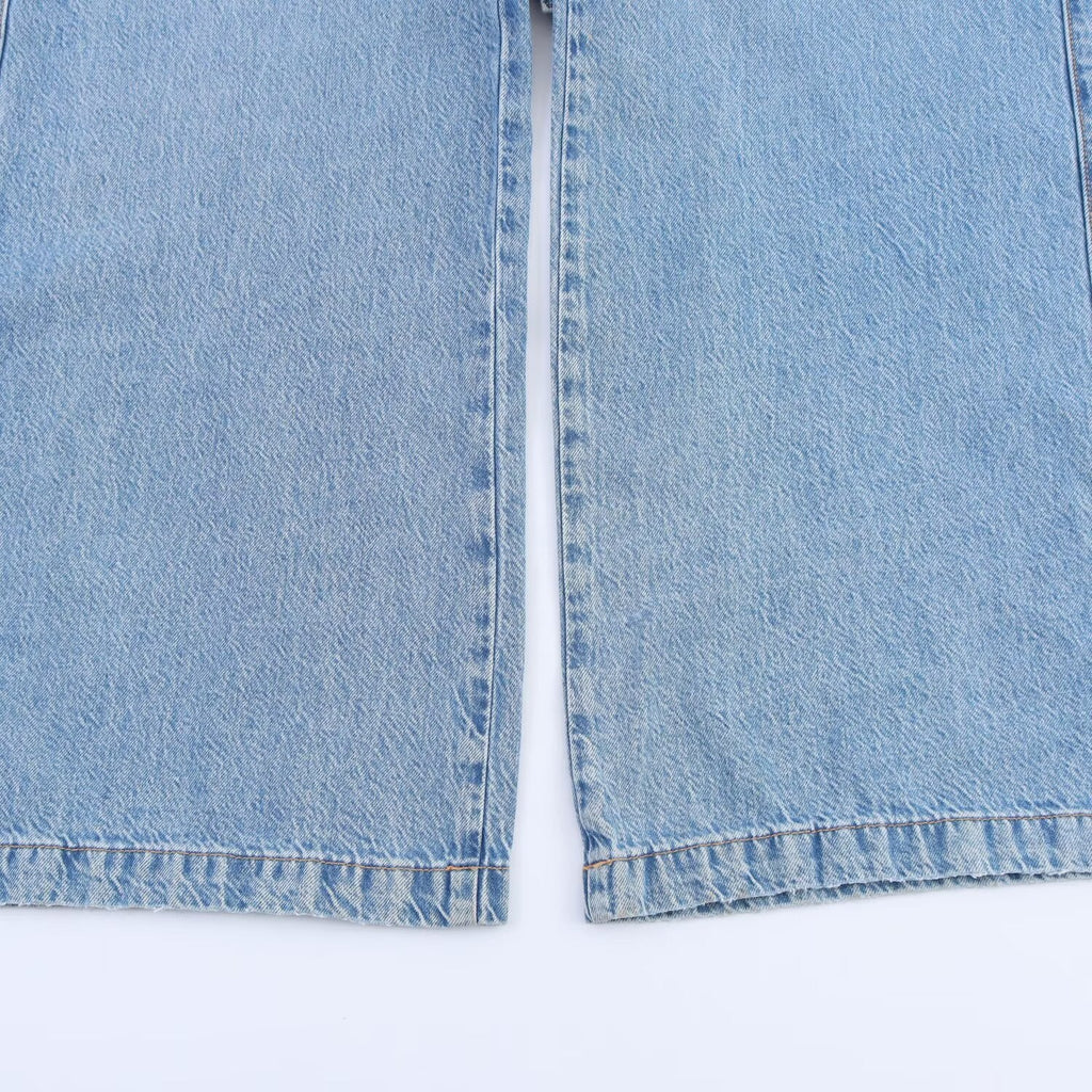 Women's New Fashion adjustable waist design long sleeved denim jumpsuit