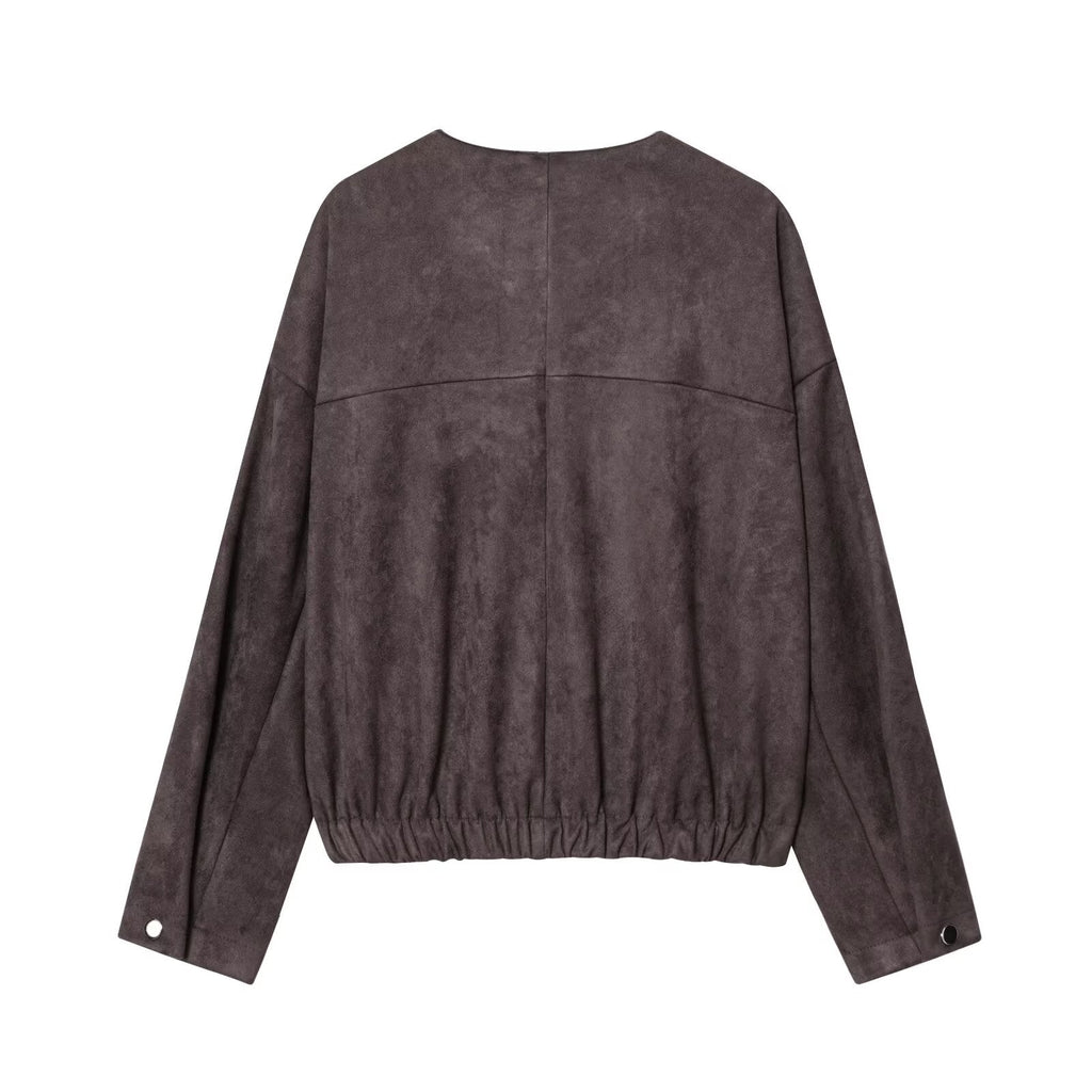 Women's new fashion anti suede effect O-Neck zipper jacket Coat