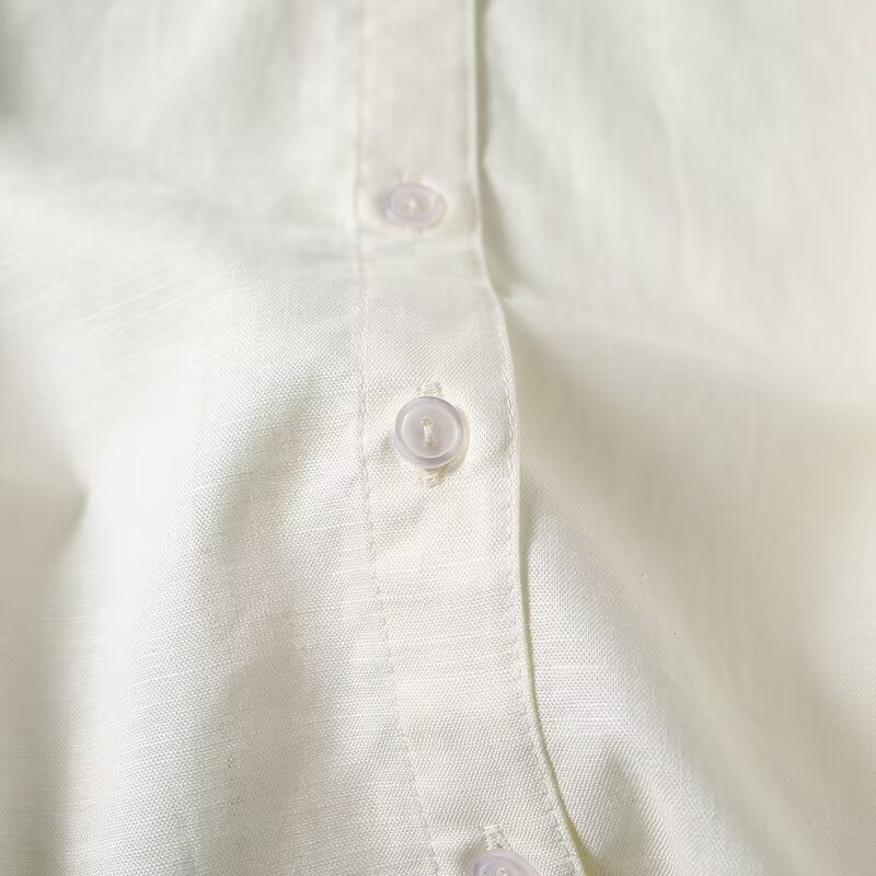 Women's solid color linen blend long sleeved shirt