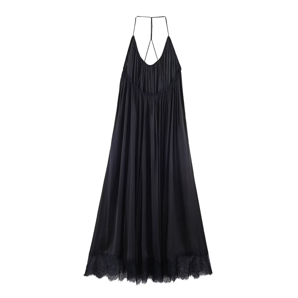 Women's satin textured hanging neck collar dress