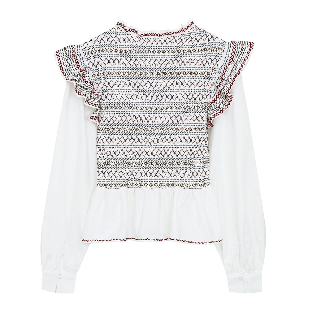 Women's honeycomb grid patchwork embroidered shirt