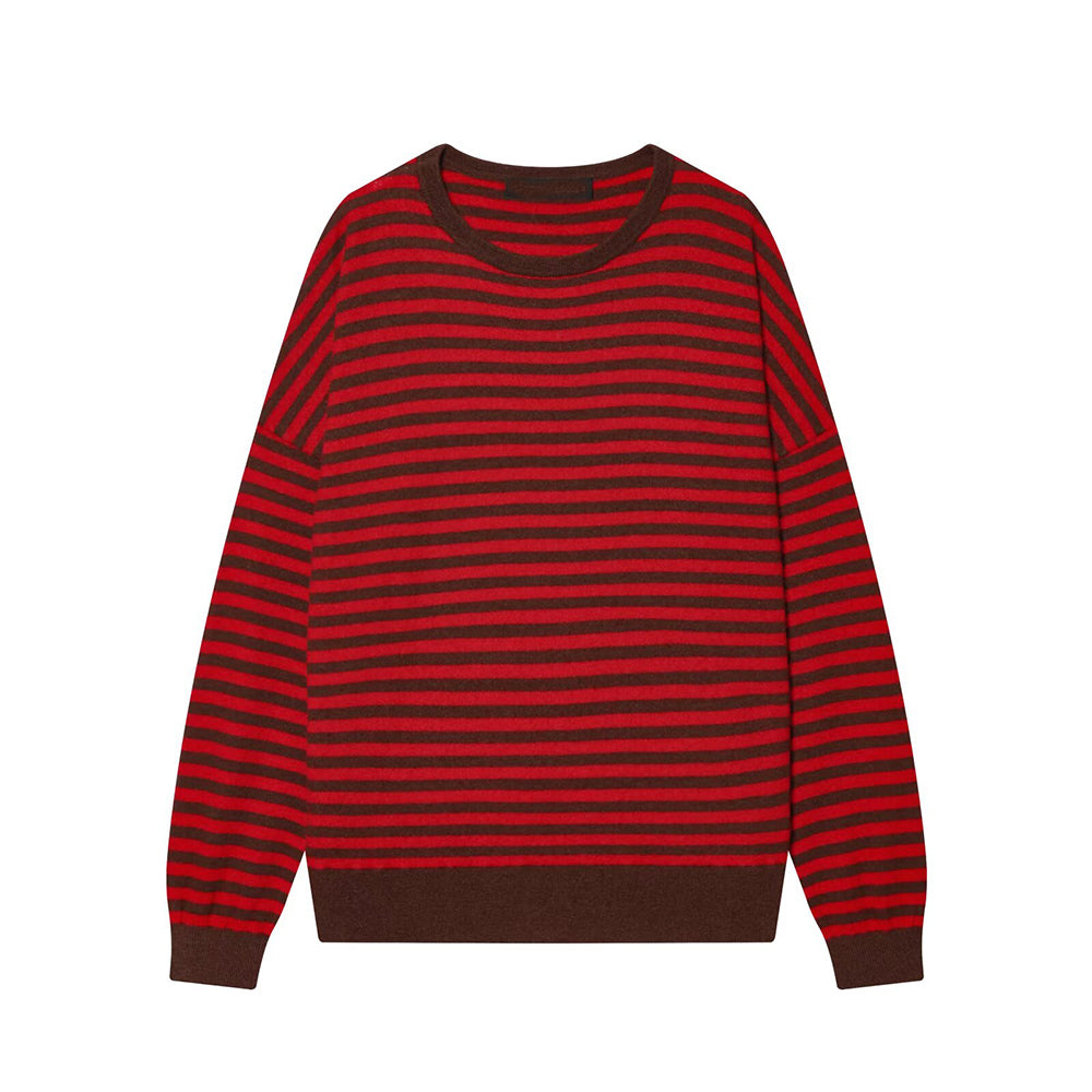 Women's loose O Neck striped knitted sweater