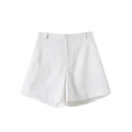 Women's chic fashion pleated design mid waist linen blend shorts