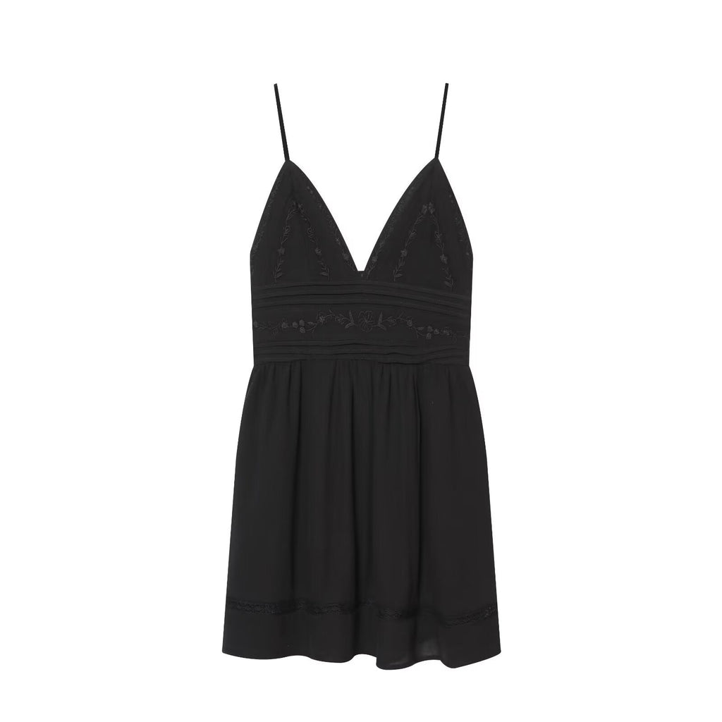 Women's embroidered suspender mini dress