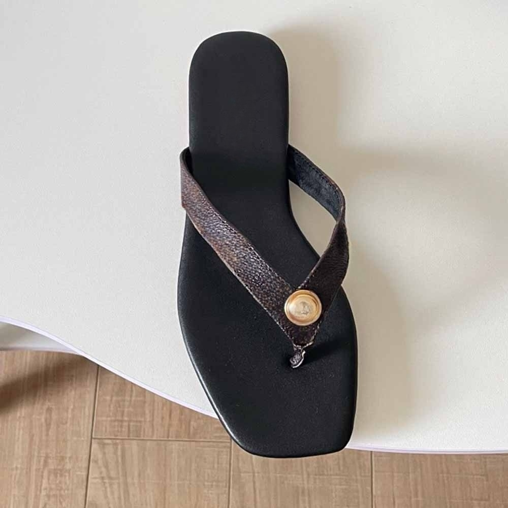 Women's new fashion flower buckle pinch thin-soled slippers have a shoe box