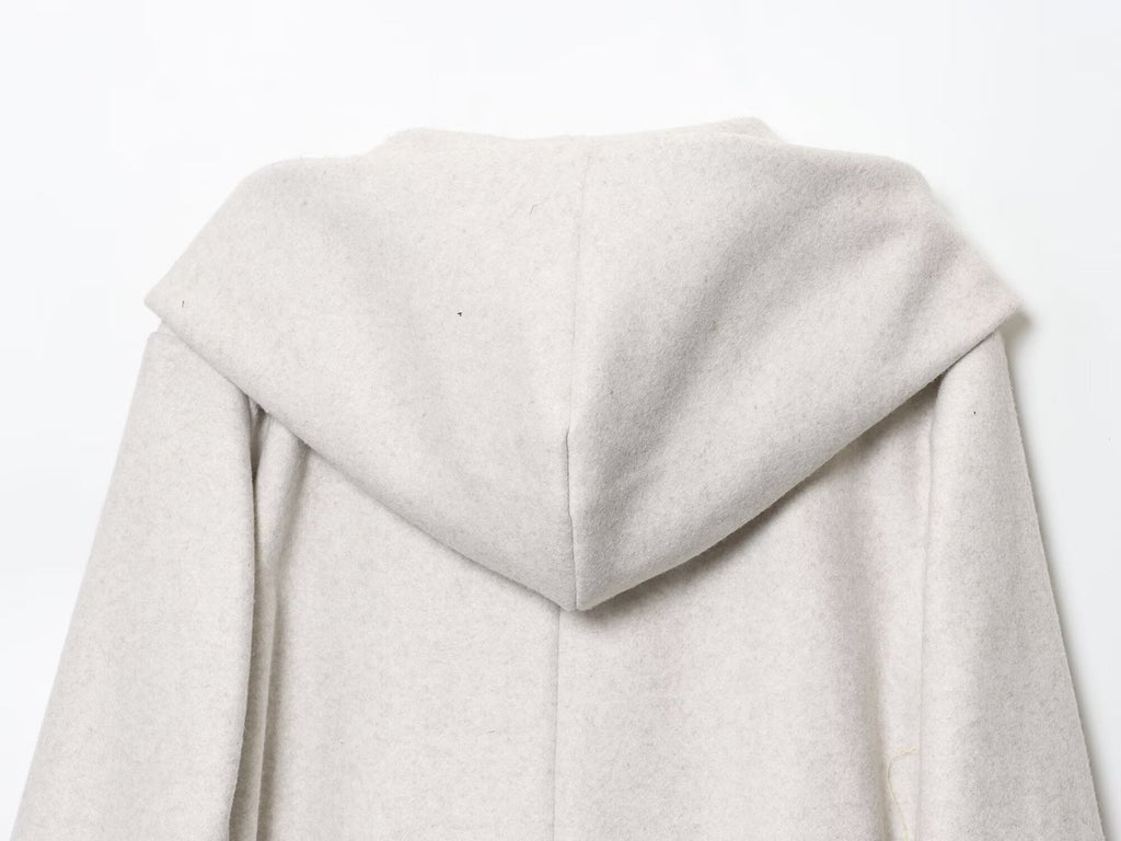 Women's with Belt loose soft texture hooded coat