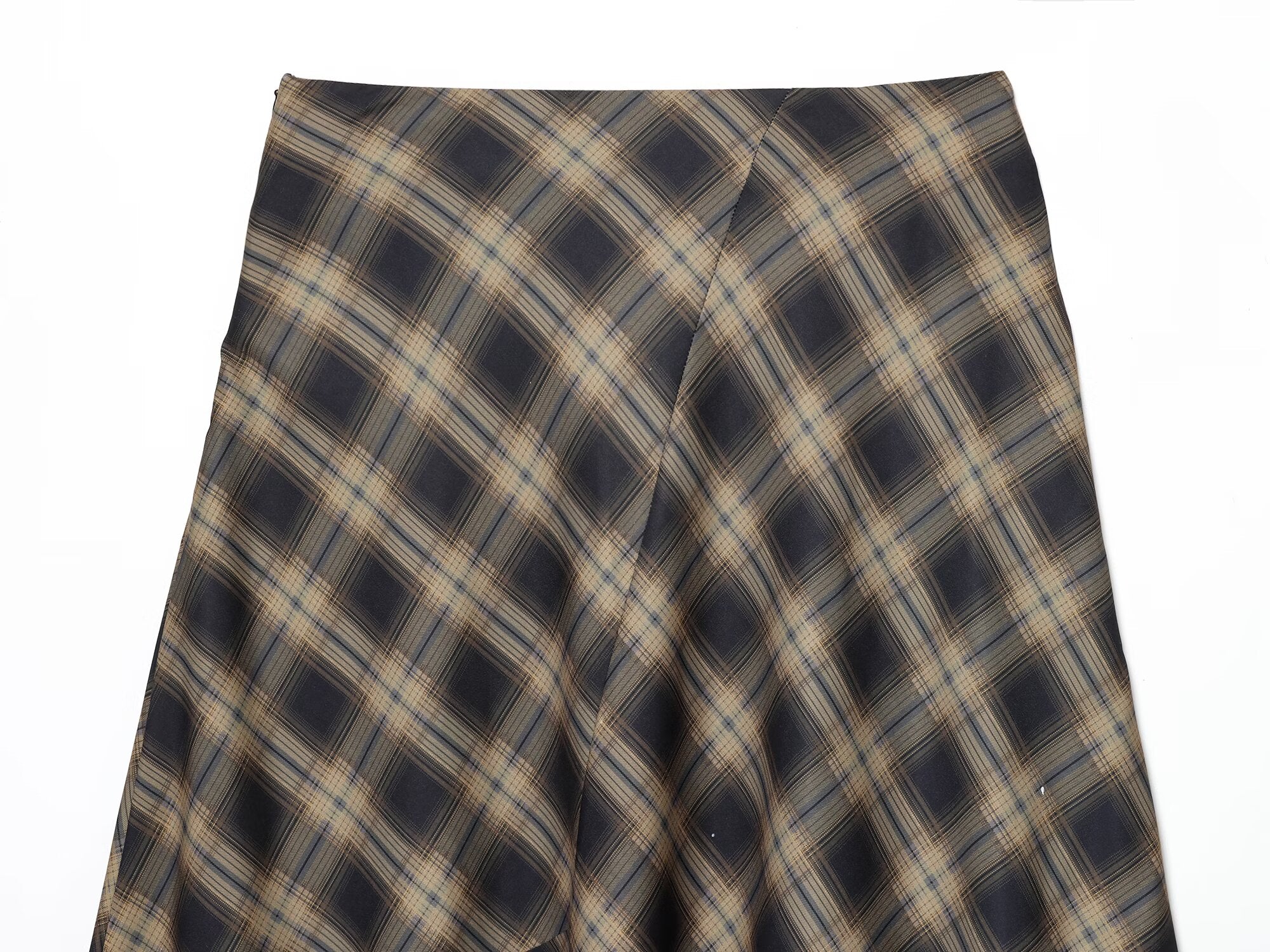 Women's lace hem casual plaid MIDI skirt