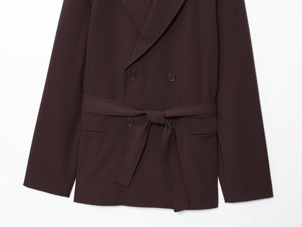 Women's new fashion with Belt Lapel double breasted suit jacket+Pants suit