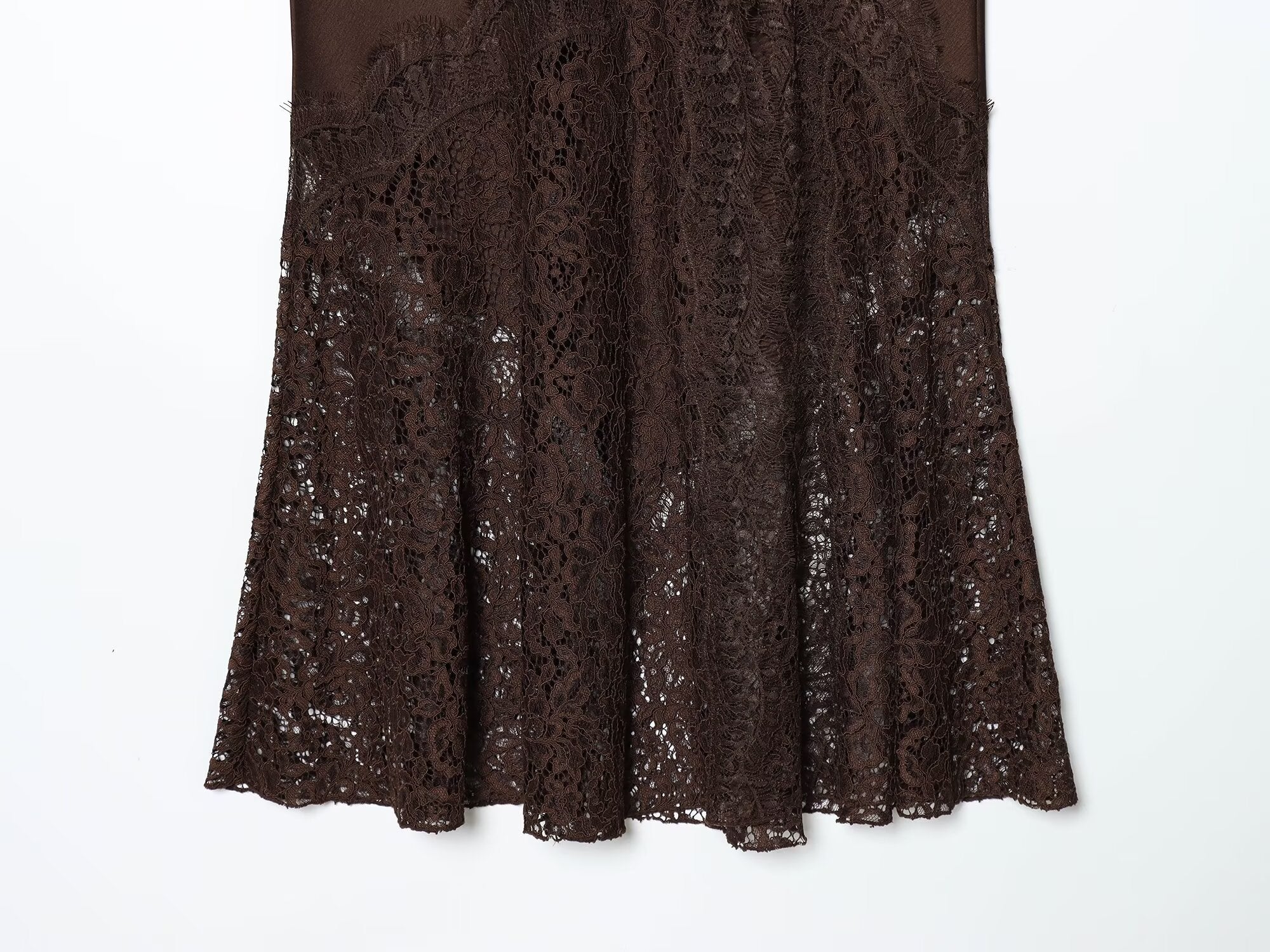 Women's lace hem satin texture MIDI skirt