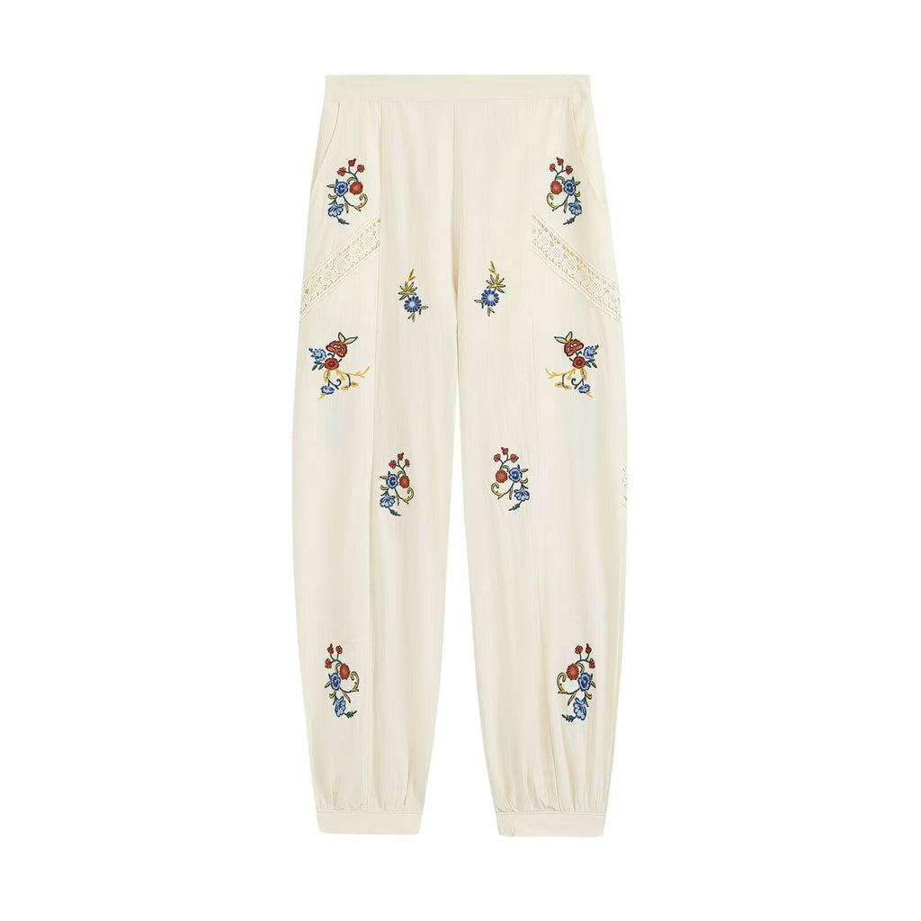 suit Women's 2 pieces embroidered vest style top+lantern pants
