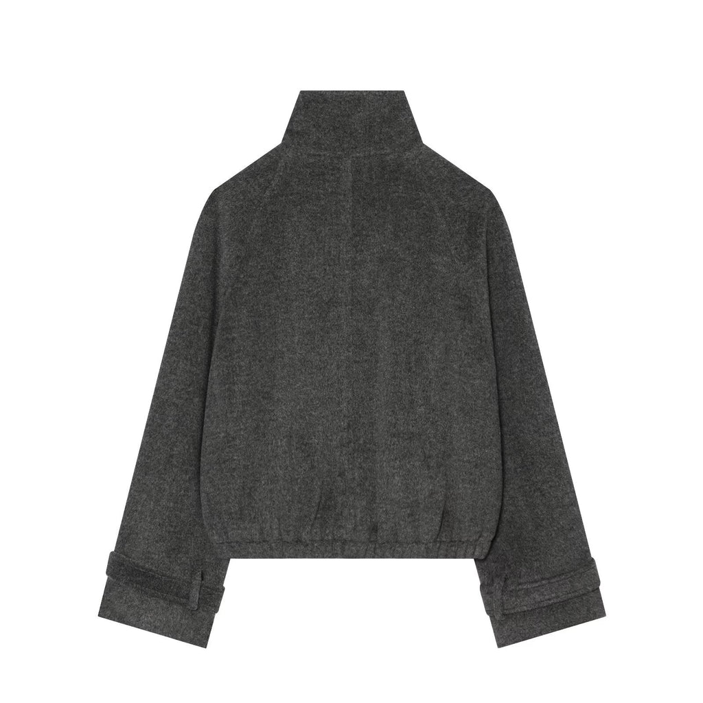 Women's standing collar double breasted woolen coat