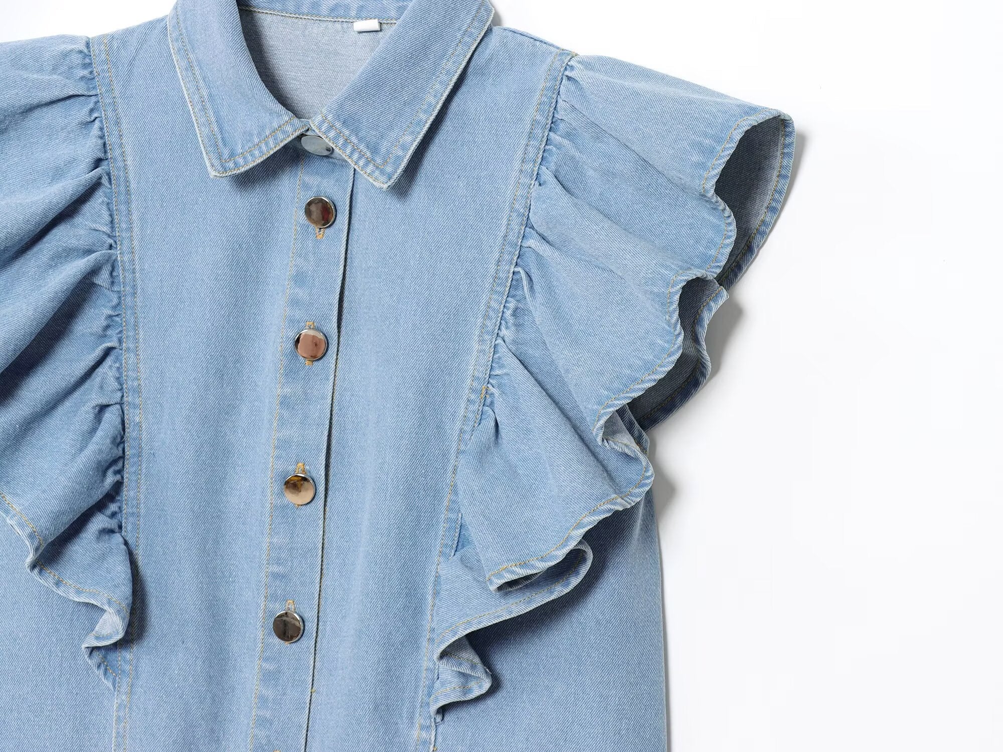 Women's new fashion layered decoration sleeveless denim shirt