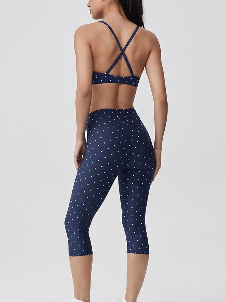 Women's new running pants cropped trousers hanging neck sports bra yoga suit.