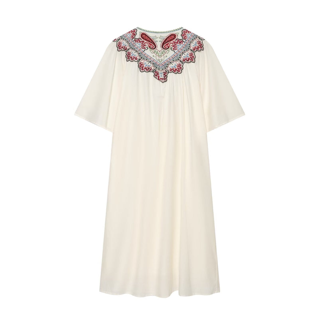 Women's embroidered decorative short sleeved dress