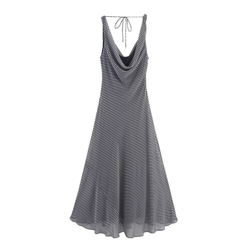 Women's new fashion sleeveless polka dot printed MIDI dress