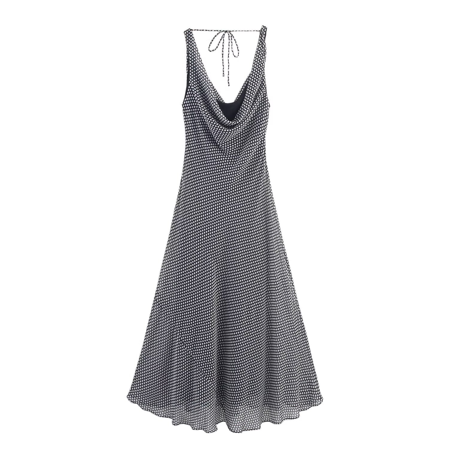 Women's new fashion sleeveless polka dot printed MIDI dress