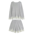 suit Women's 2 pieces lace O Neck long sleeved knitted top+Shorts
