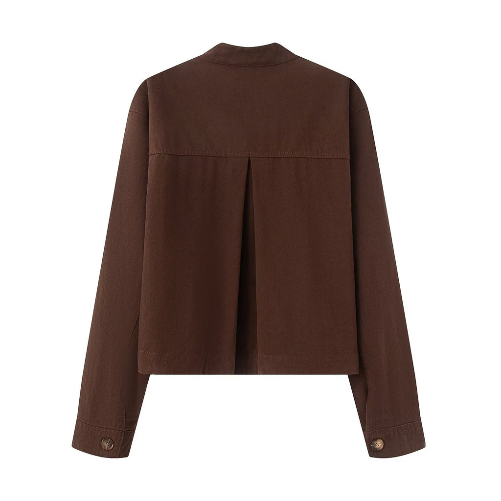 Women's casual stand collar twill coat