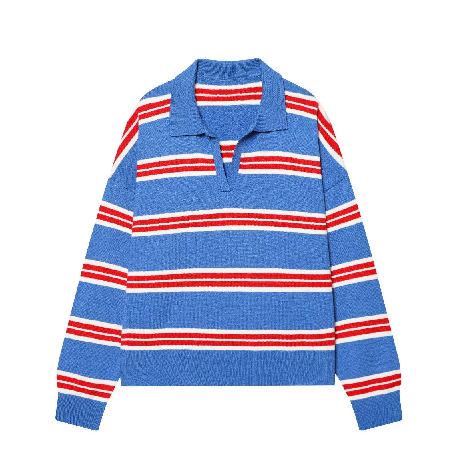 Women's soft texture striped knitted polo shirt
