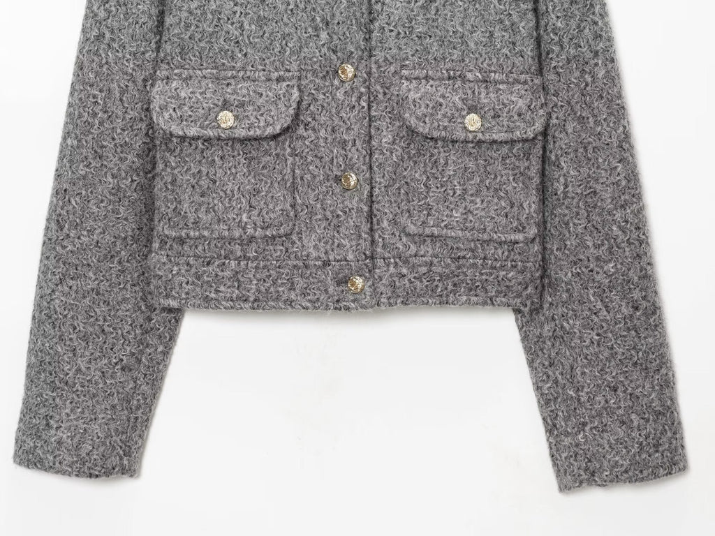 Women's O Neck single breasted woolen jacket Coat