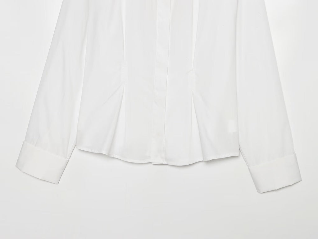 Women's pleated rolled edge sleeve lapel shirt
