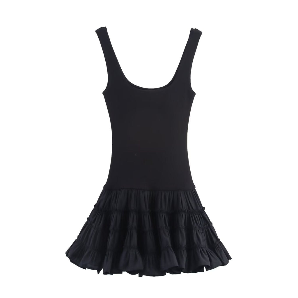 Women's New Fashion Fluffy Bottom hem Splicing Vest style Mini Dress