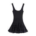 Women's New Fashion Fluffy Bottom hem Splicing Vest style Mini Dress