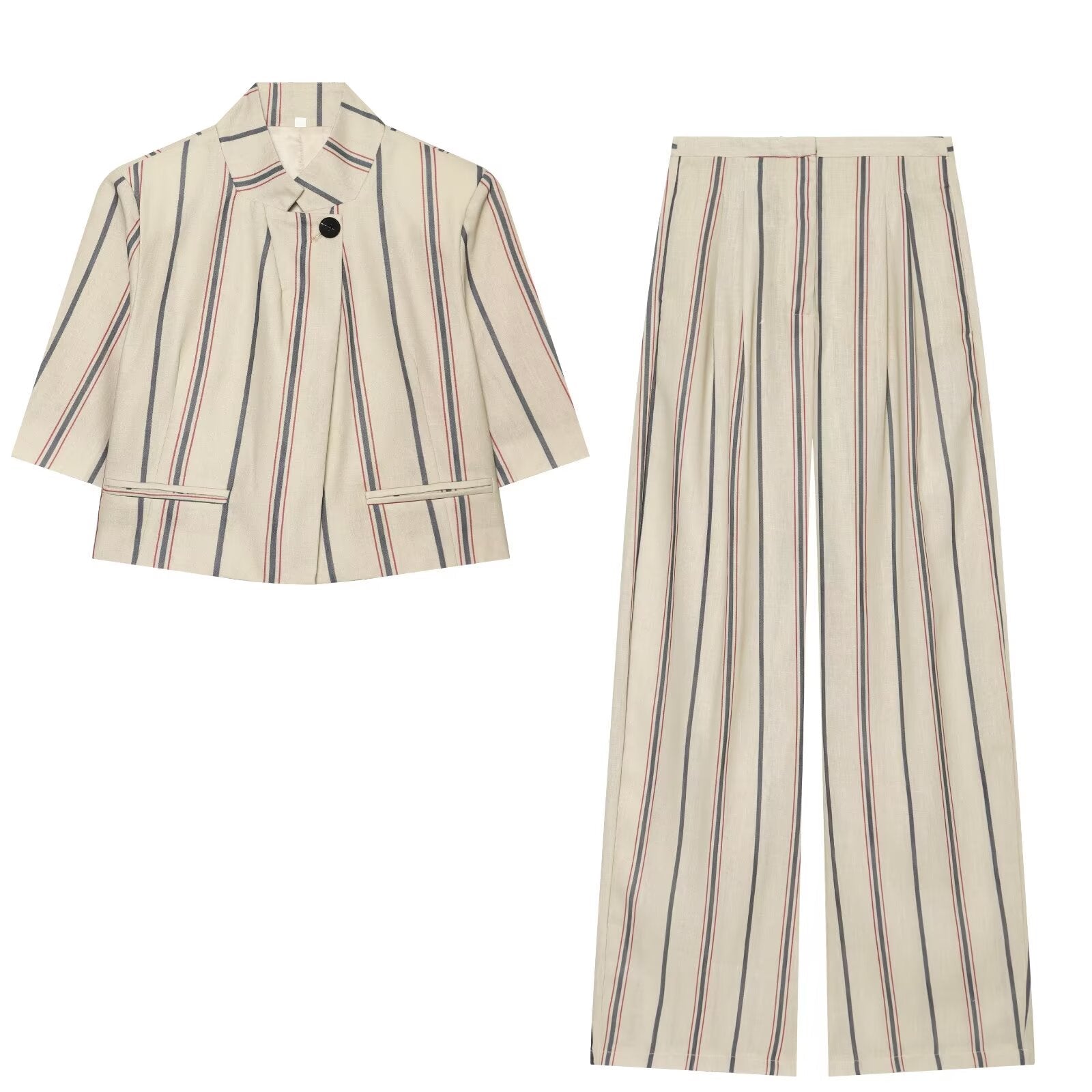 suit Women's 2 pieces short striped Blazer Coat +Pants