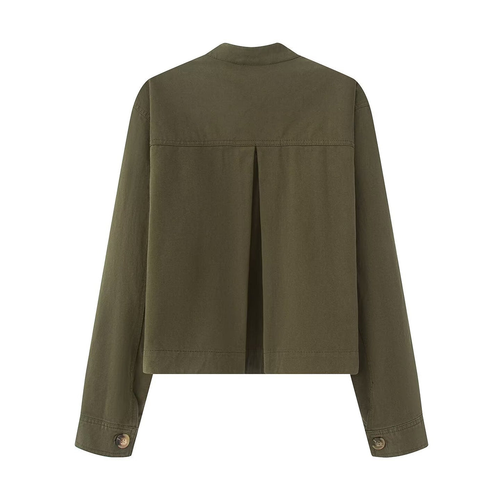 Women's casual stand collar twill coat