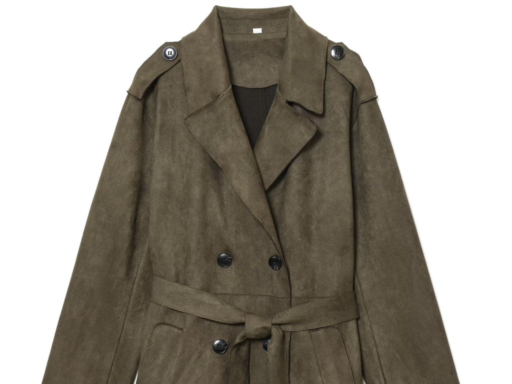 Women's new fashion with Belt long style suede effect windbreaker Coat