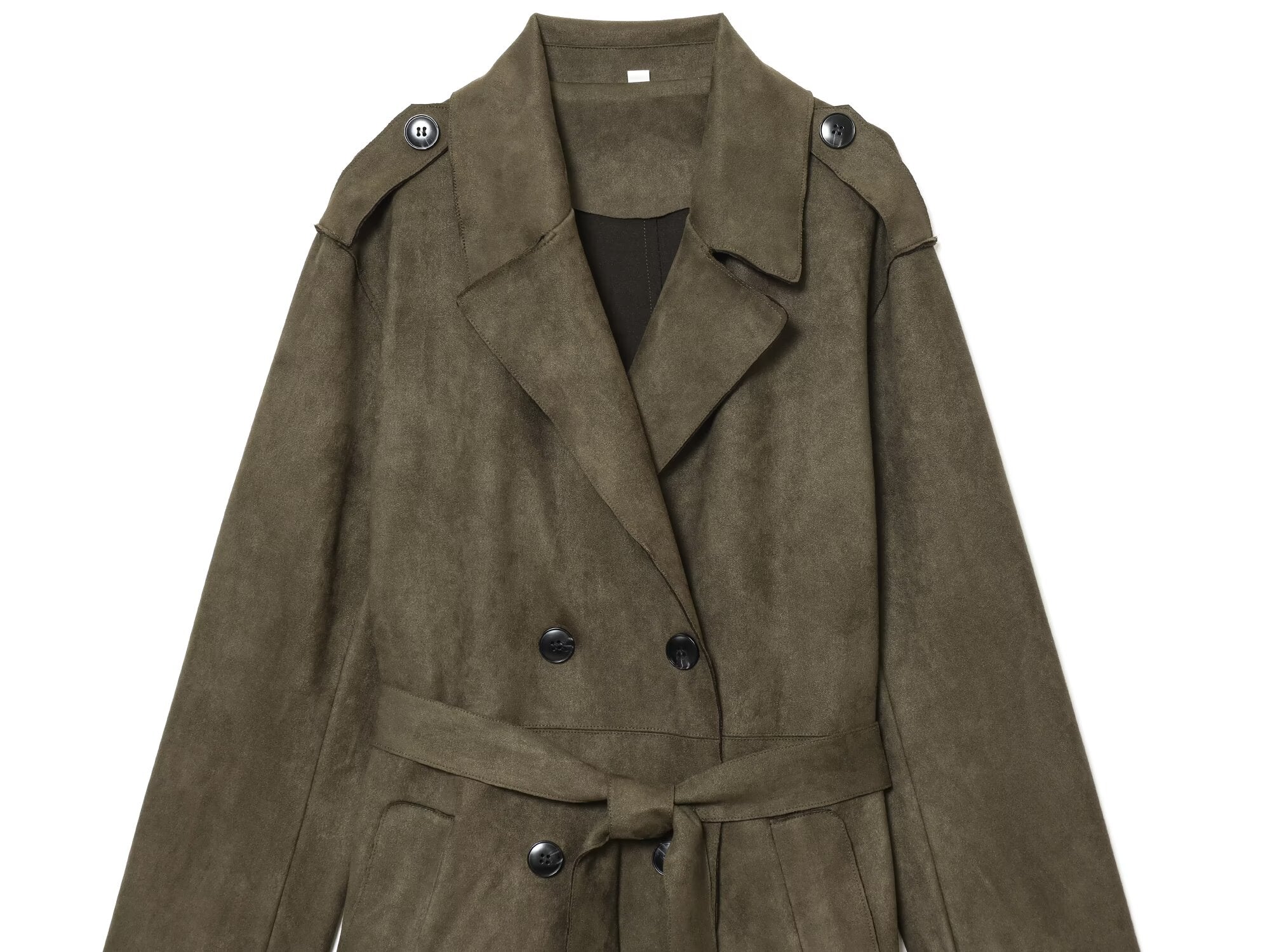 Women's new fashion with Belt long style suede effect windbreaker Coat