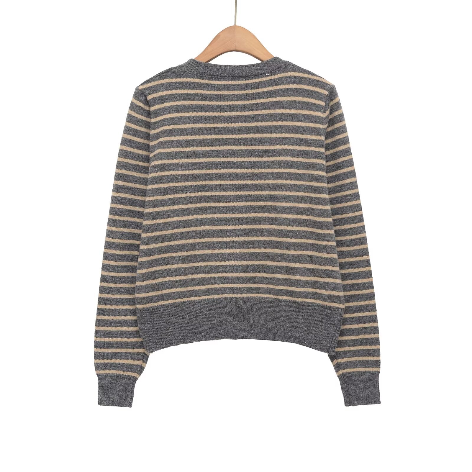 Women's soft textured O Neck striped knitted Coat