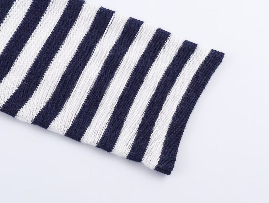 Women's comfortable O Neck striped knitted Coat