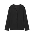 Women's New Black V-neck Button-up Top
