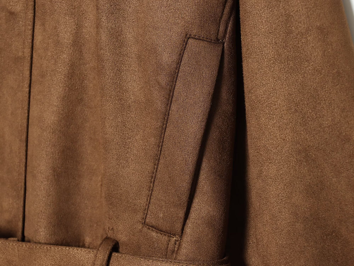 Women's with belt suede leather texture jacket Coat