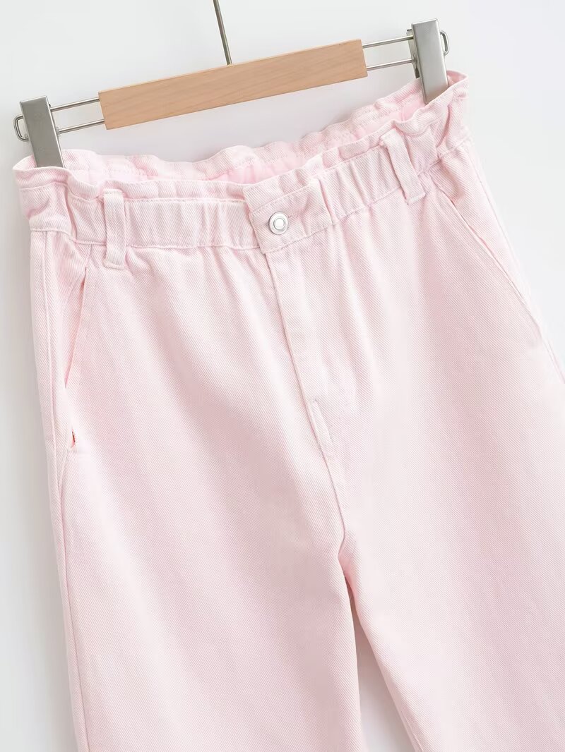 Women's casual high waisted paper bag style jeans
