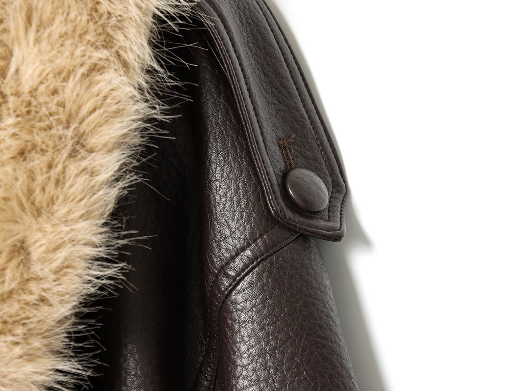 Women's detachable fur collar Faux Leather jacket Coat