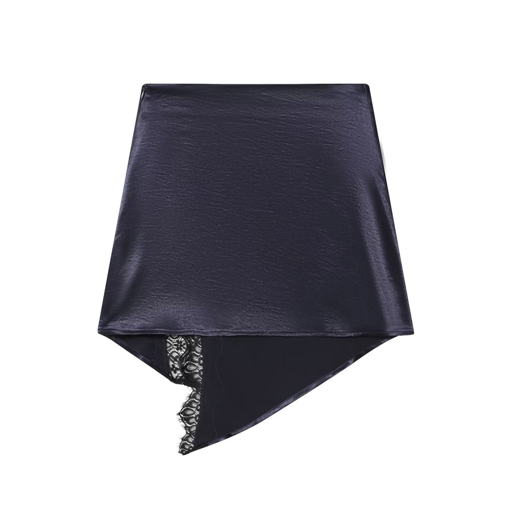Women's satin textured patchwork lace mini skirt